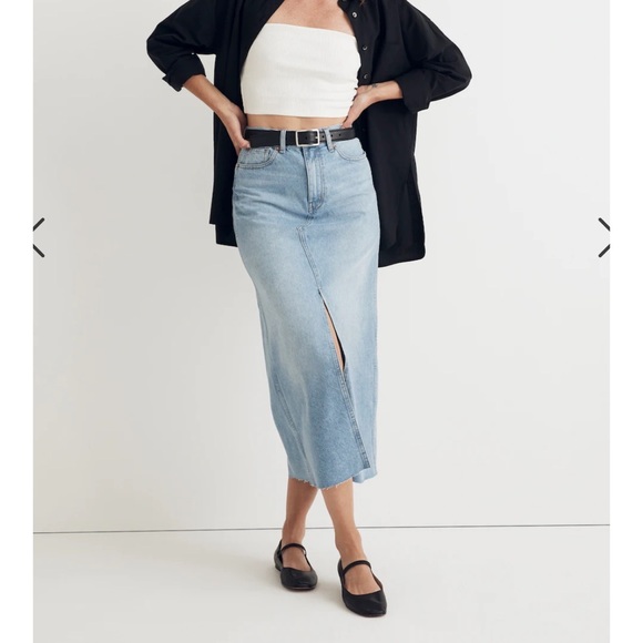 Denim Maxi Skirt in Merrimon Wash - Picture 1 of 8